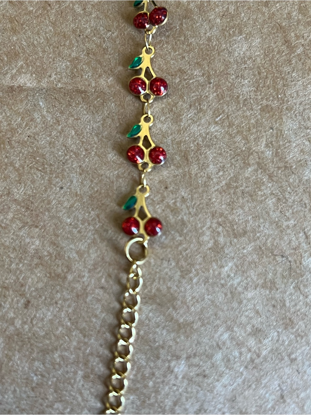 18kt Gold Plated Steel Frame Cherry Link Bracelet With Red Enamel Berries